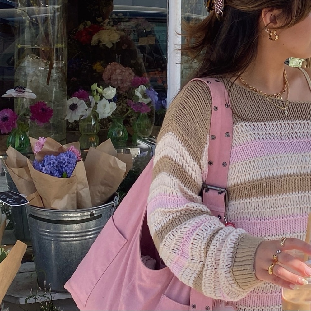 Y2K Neapolitan Stripe Off Shoulder Knit Sweater 🎀 - Picture 6 of 8